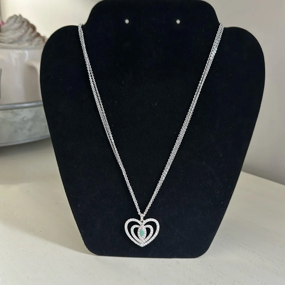 Heart Pendant With 3 strand Necklace with Turquoise in Heart